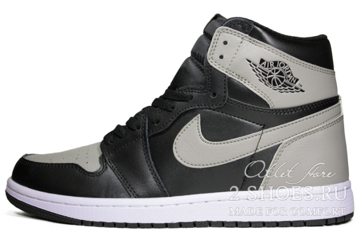 Кроссовки Nike Air Jordan 1 High Shadow Black Grey 555088-013 черные, серые, кожаные